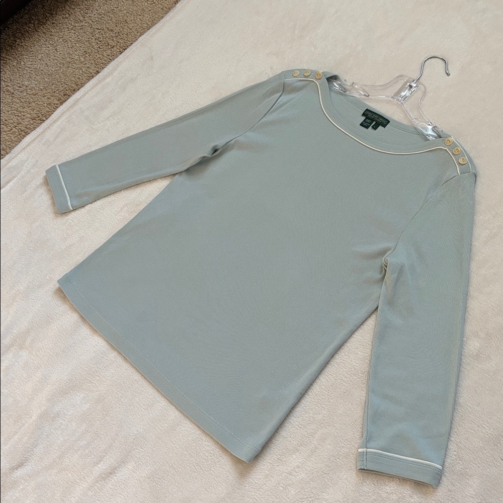 Ralph Lauren Light Blue Long Sleeve Top with Button Accents- 100% Cotton